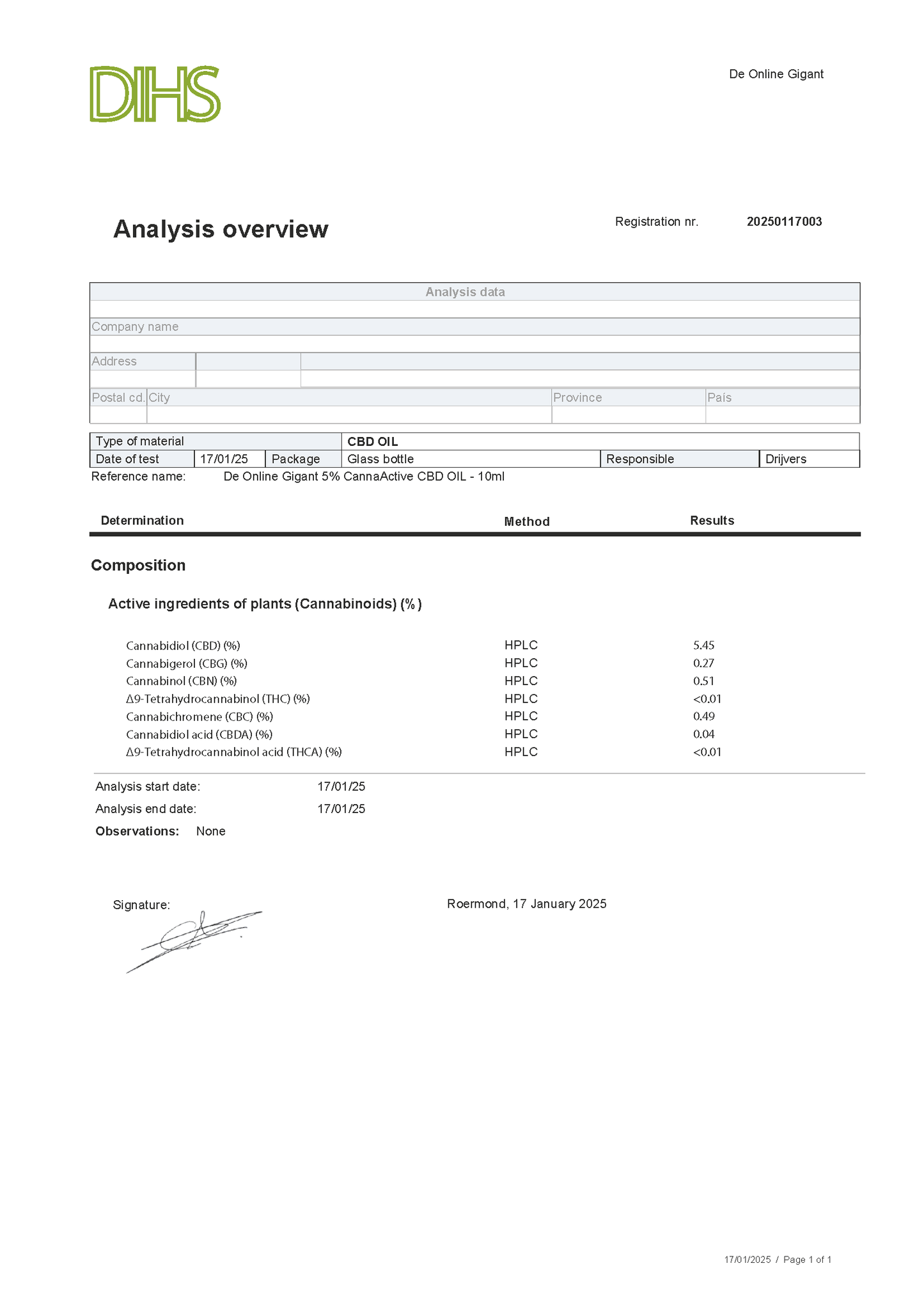 CannaActive Normal 5% Full Spectrum CBD – Wateroplosbaar