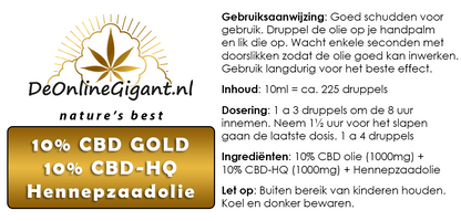 CBD Gold 10% + 10% HColie (medicinale combinatie)  slechts € 69,95