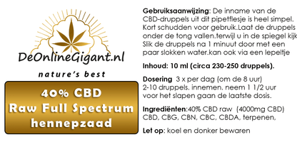 CBD Olie 40% Raw Full Spectrum 10 ml – 4000 mg CBD 10ml & 30ml