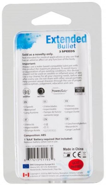 Vibromasseur Bullet Breeze Extended - Bleu