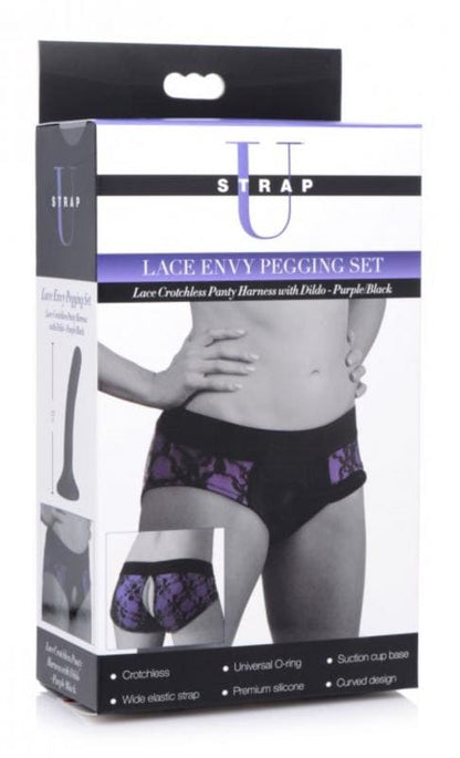 Envy Lace Strap-On Harness With Dildo - Purple