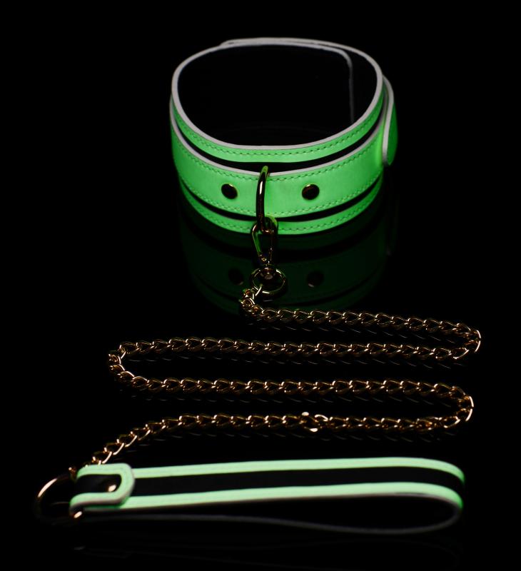 Kink in the Dark - Glow In De Dark Halsband Met Riem