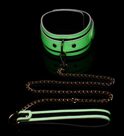 Kink in the Dark - Glow In De Dark Halsband Met Riem