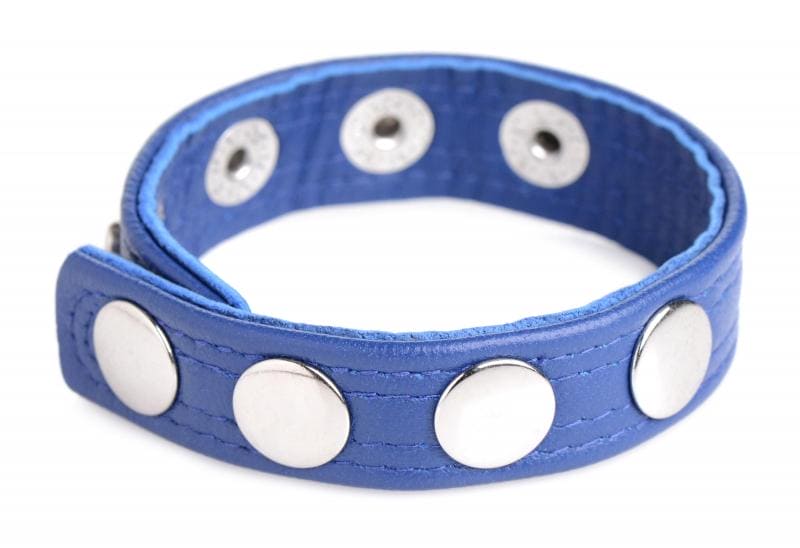 Cock Gear Verstelbare Leren Cockring Met Studs - Blauw