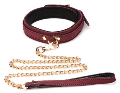 6 Piece BDSM Suede Cuff Set With Collar And Belt - Bordeaux