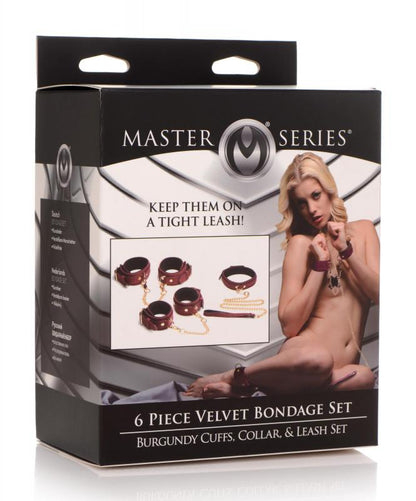 6 Piece BDSM Suede Cuff Set With Collar And Belt - Bordeaux