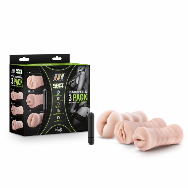 M for Men - Set Van 3 Masturbators Met Bullet Vibrator: Vagina, Anus, Mond