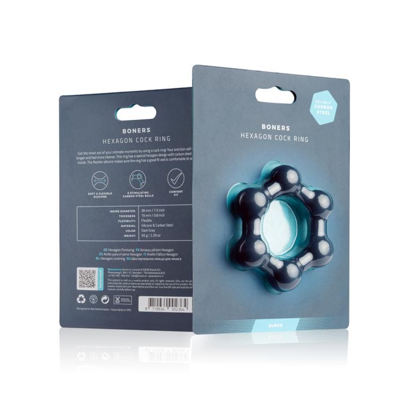 Boners Hexagon Cock Ring With Steel Balls