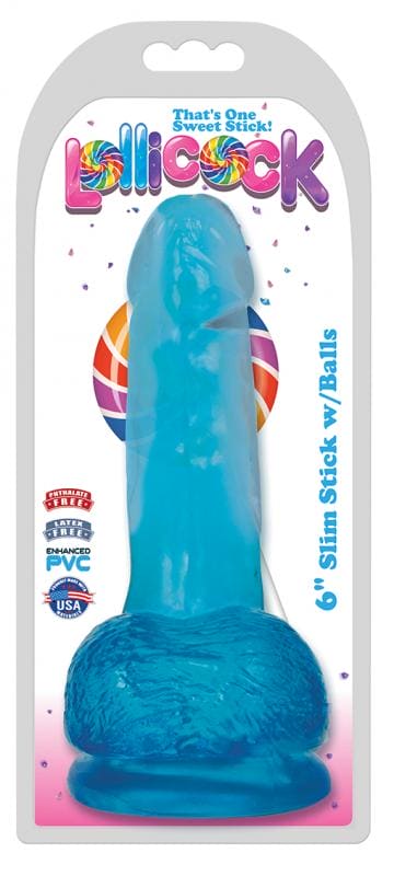 Lollicock - Dildo Slim Stick With Balls - Berry Ice - 15.8 cm