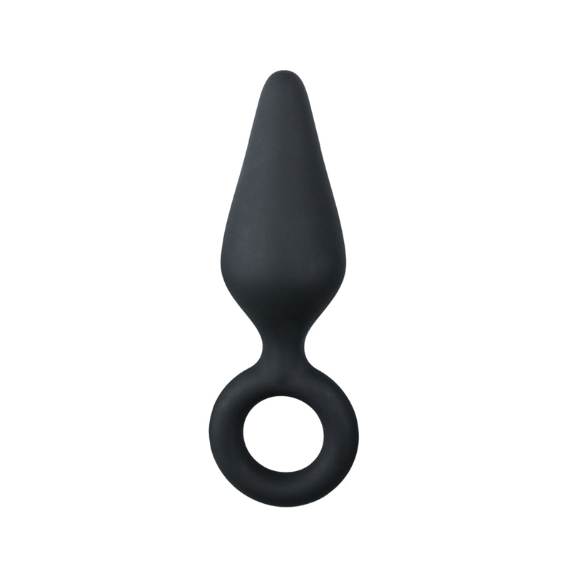 Zwarte buttplug met trekring - small