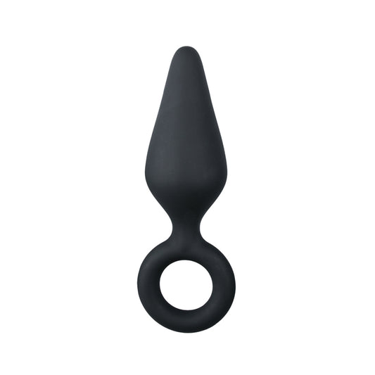 Zwarte buttplug met trekring - small