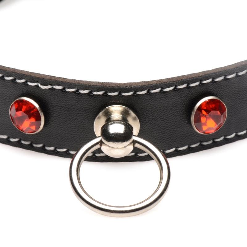 Diamanten Choker Met O-Ring - Zwart/Rood