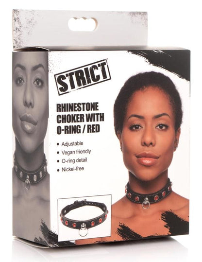 Diamanten Choker Met O-Ring - Zwart/Rood