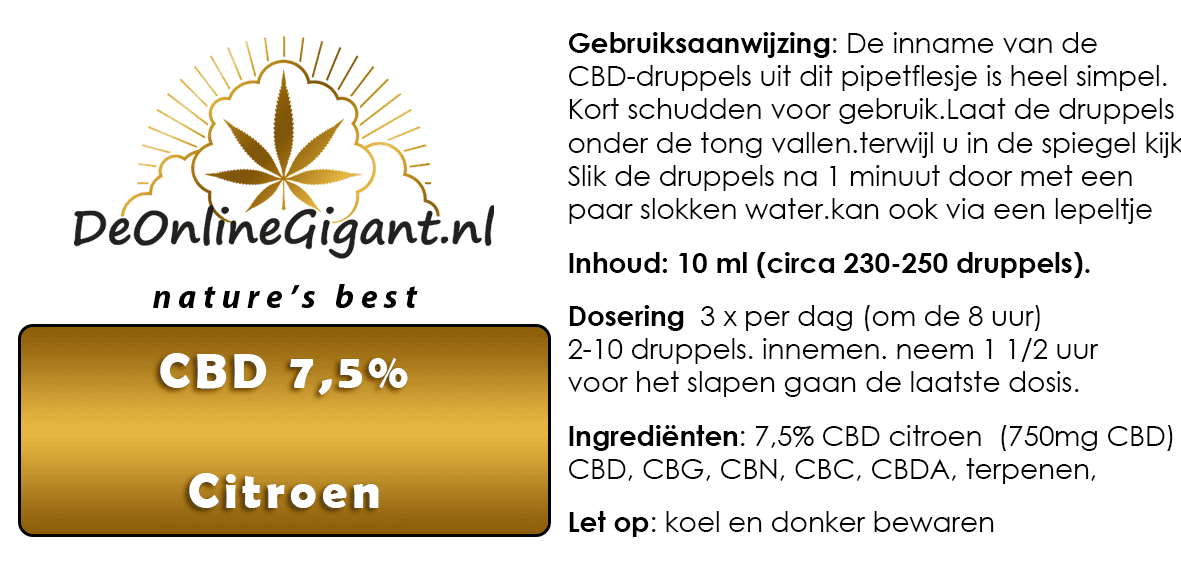 CBD oil 7.5% Raw Full Spectrum Flavor Lemon 10ml & 20ml
